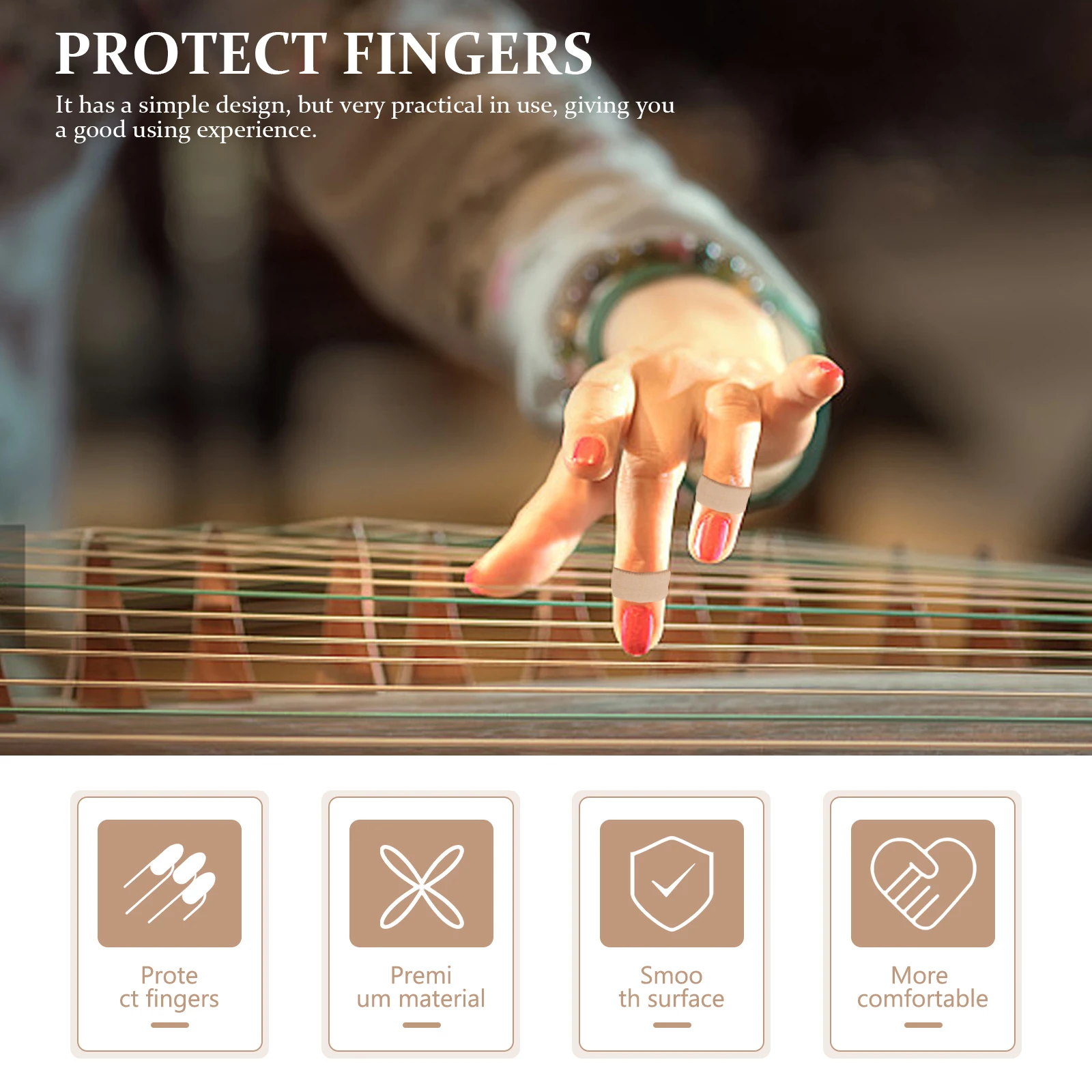 4pcs Breathable Adhesive For Pipa Comfortable Sweat Absorbing Lightweight Musical Instrument Finger Tapes Guzheng Supplies Pipa