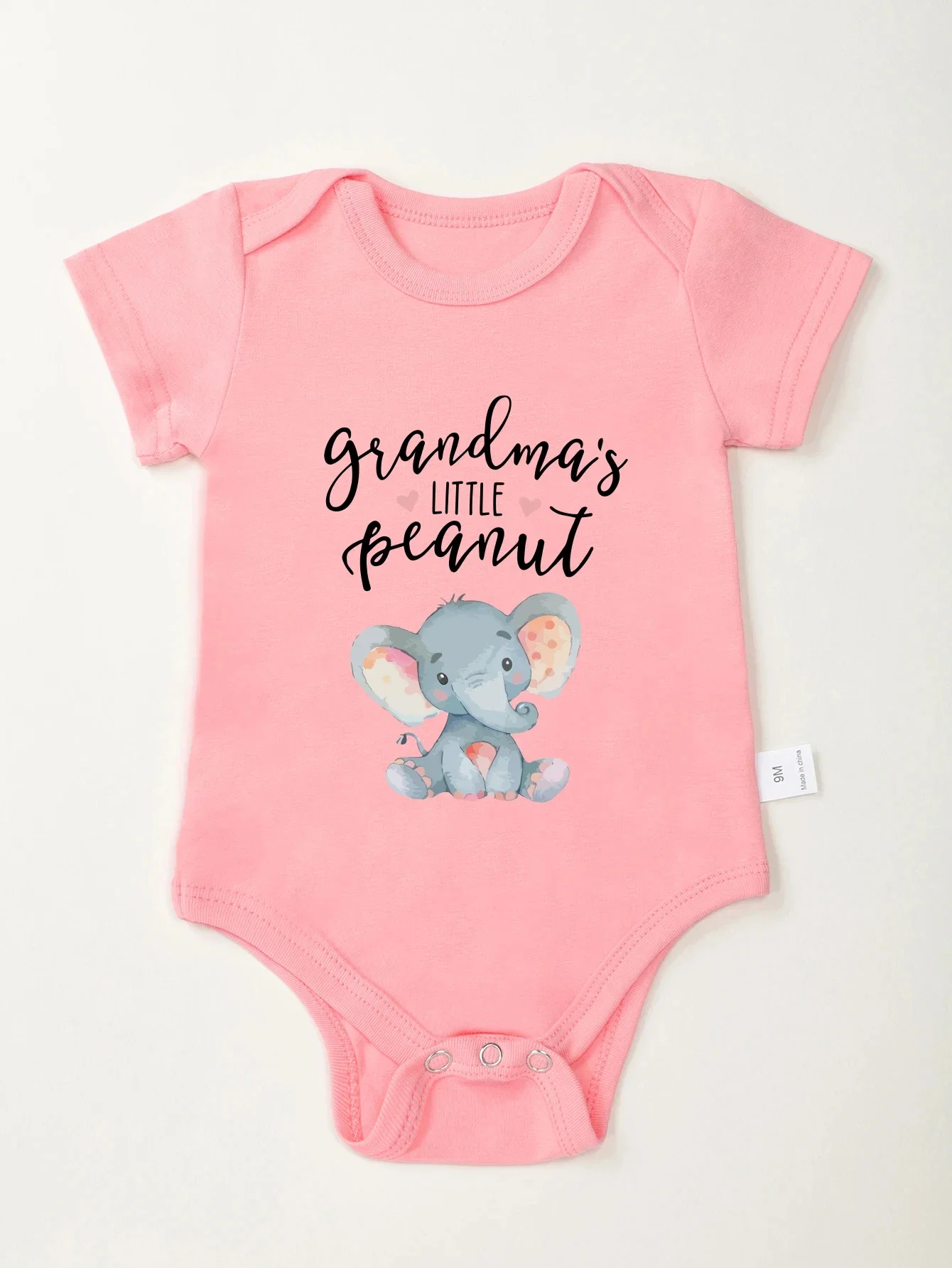 Grandma's Little Peanut Cute Newborn Baby Girl Clothes Cartoon Elephant Cotton Beautiful Pink Infant Onesies for 0 to 24 Months