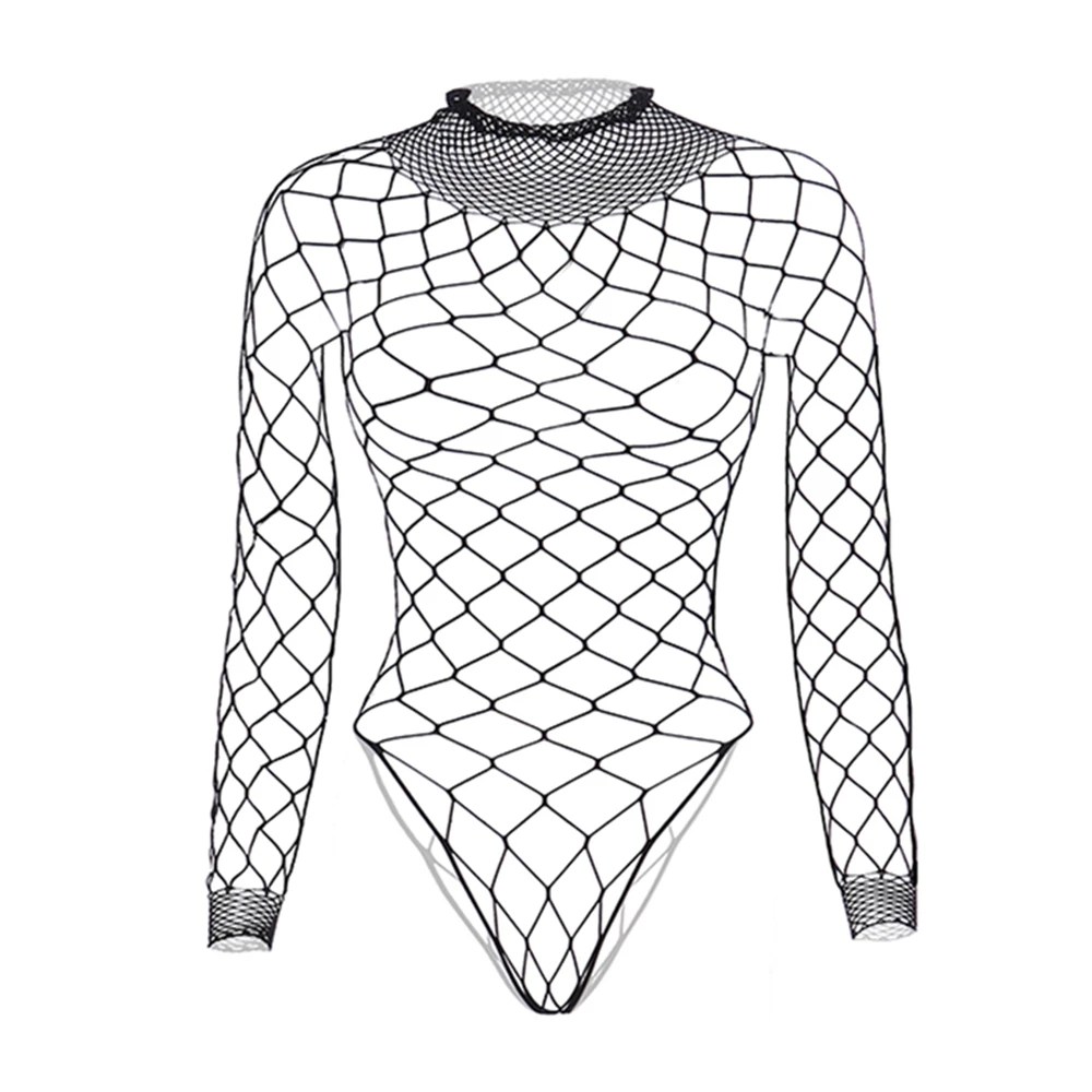 Pigiama da donna aderente scavato ad alta elasticità Lingerie erotica sexy Tuta sottile monopezzo Body a rete Indumenti da notte neri