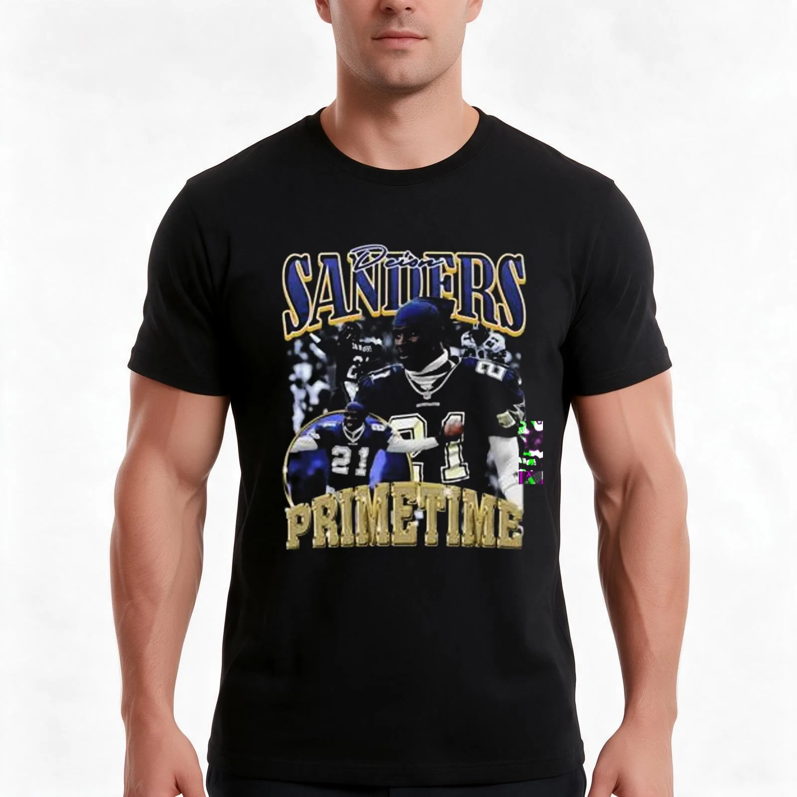 Vintage Deion Sanders T-Shirt, Summer Casual Cotton Tee, Oversized Streetwear Tops, Vintage Graphic Print, Unisex Men Women