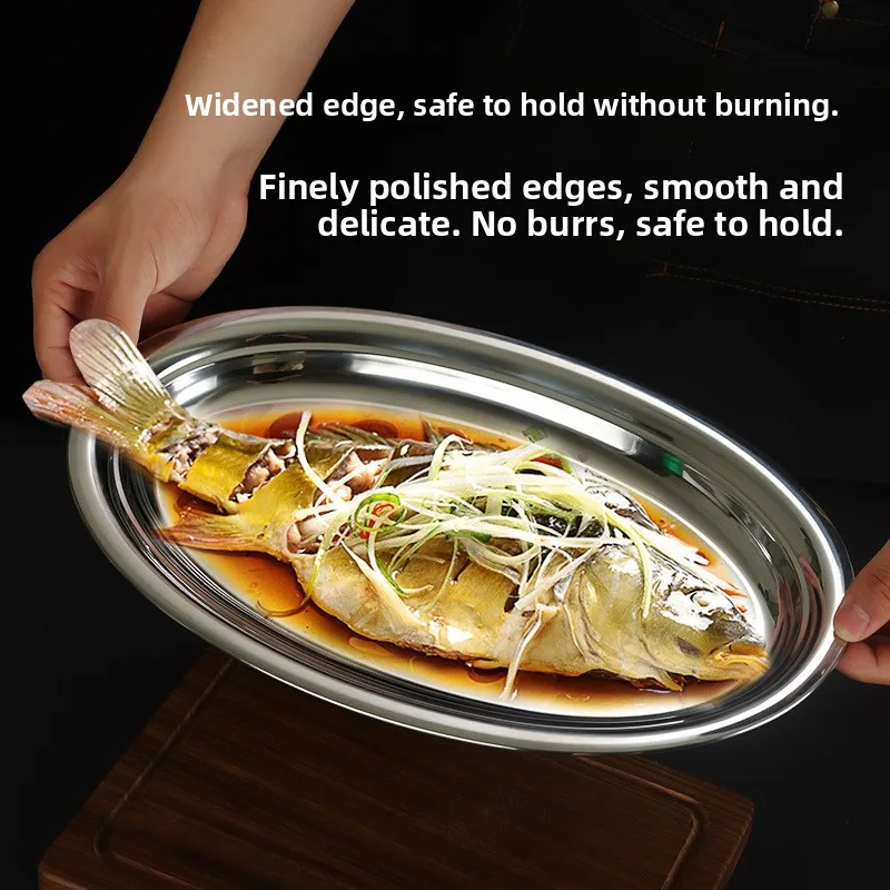 Food Grade 316 Stainless Steel Steamed Fish Plate Oval Shape Home Use Special for Sea Bass Dishware Utensils Fish Steaming