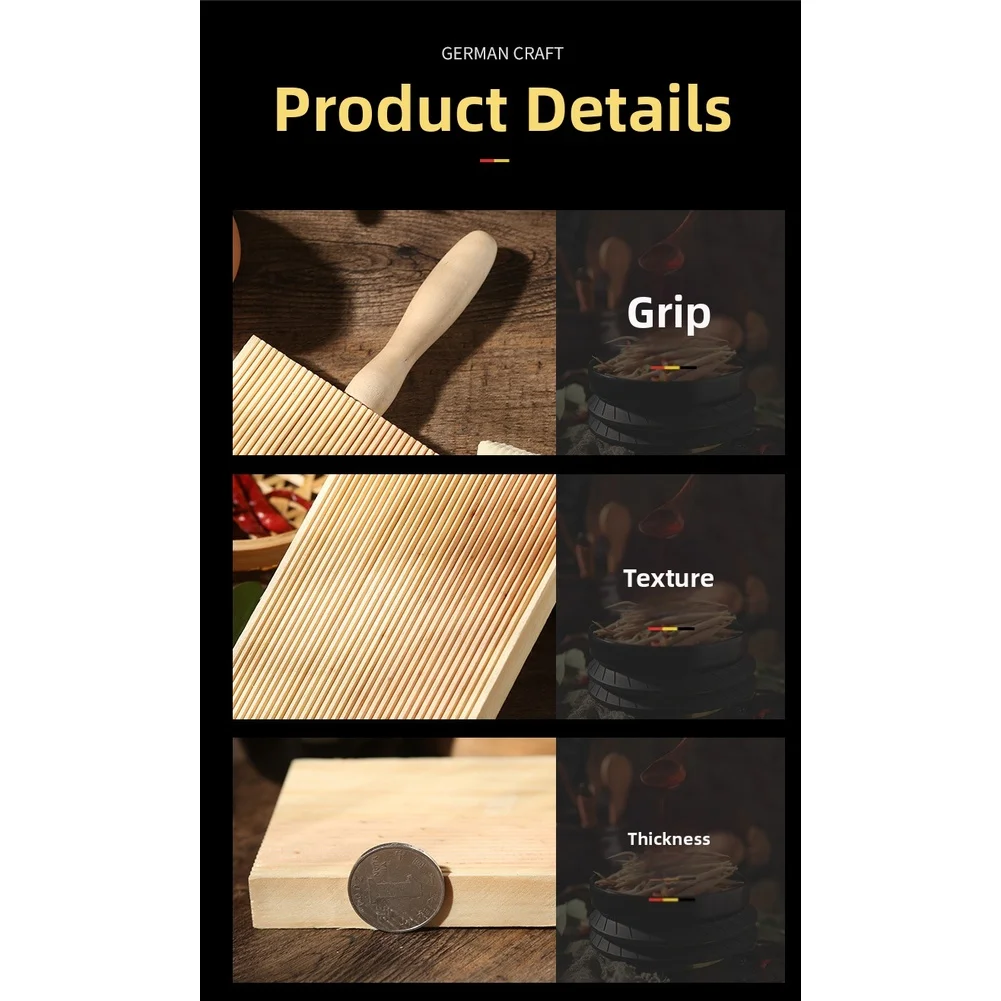 Rustic Wooden Gnocchi Board for Preparing Cavatelli Pasta Dough and Supporting Multiple Handmade Pasta Techniques