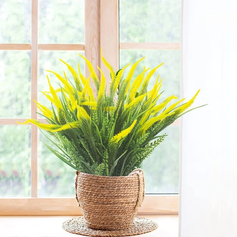 BAAD 10 pacchi Piante artificiali Erba da esterno con fiori Resistente ai raggi UV Verde Giardino Portico Finestra Decorazione della scatola