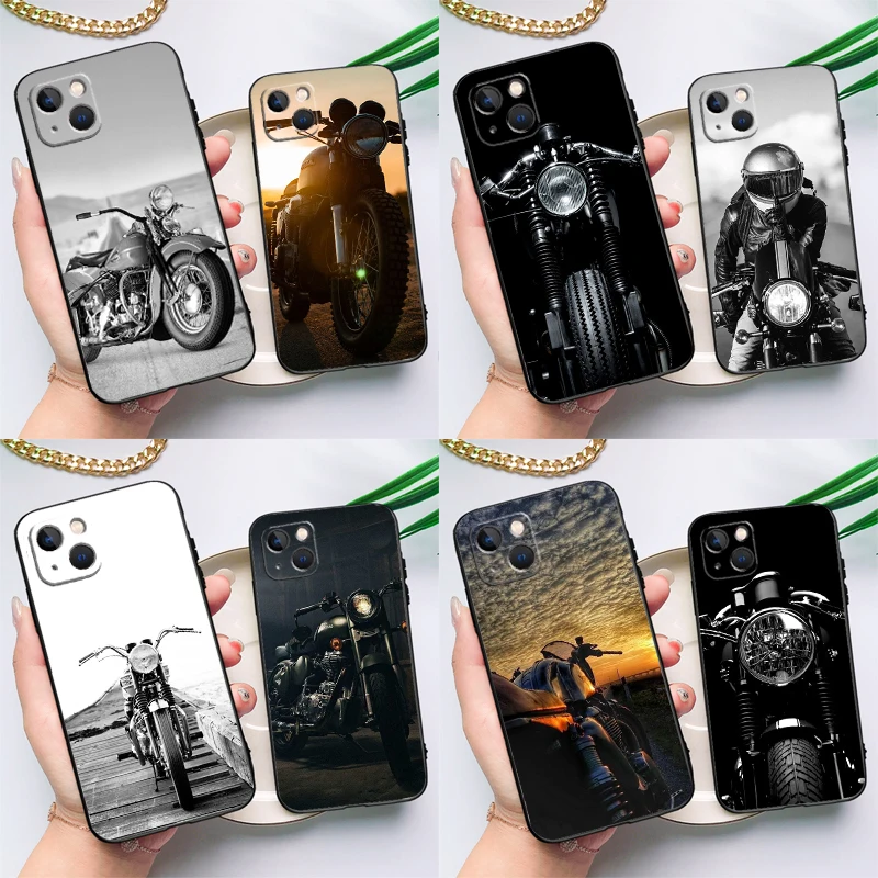 Vintage Motorcycle Case For iPhone 16 15 14 13 12 11 Pro Max XS X XR Plus 12 13 Mini Cover Shell
