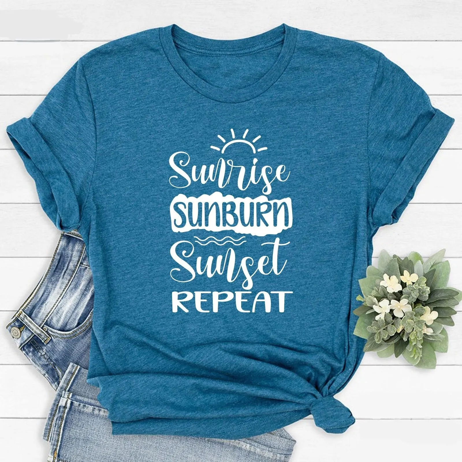 Sunrise Sunburn Sunset RepeaT T Shirt Summer Beach Family Vacation Sun Quote Vacay Mode Party Girls