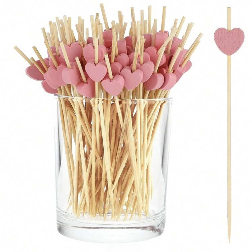 100 Stück rot rosa Herz Bambus Pick Buffet Cupcake Obst Gabel Dessert Cocktail für Valentinstag Party Supplies – Detail 9