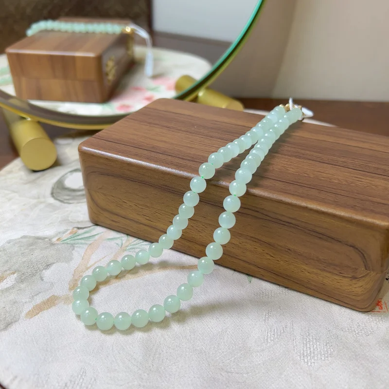 Natural Hotan Jade Qemuo Blue Old Material Plain Bead Multi-Loop Bracelet
