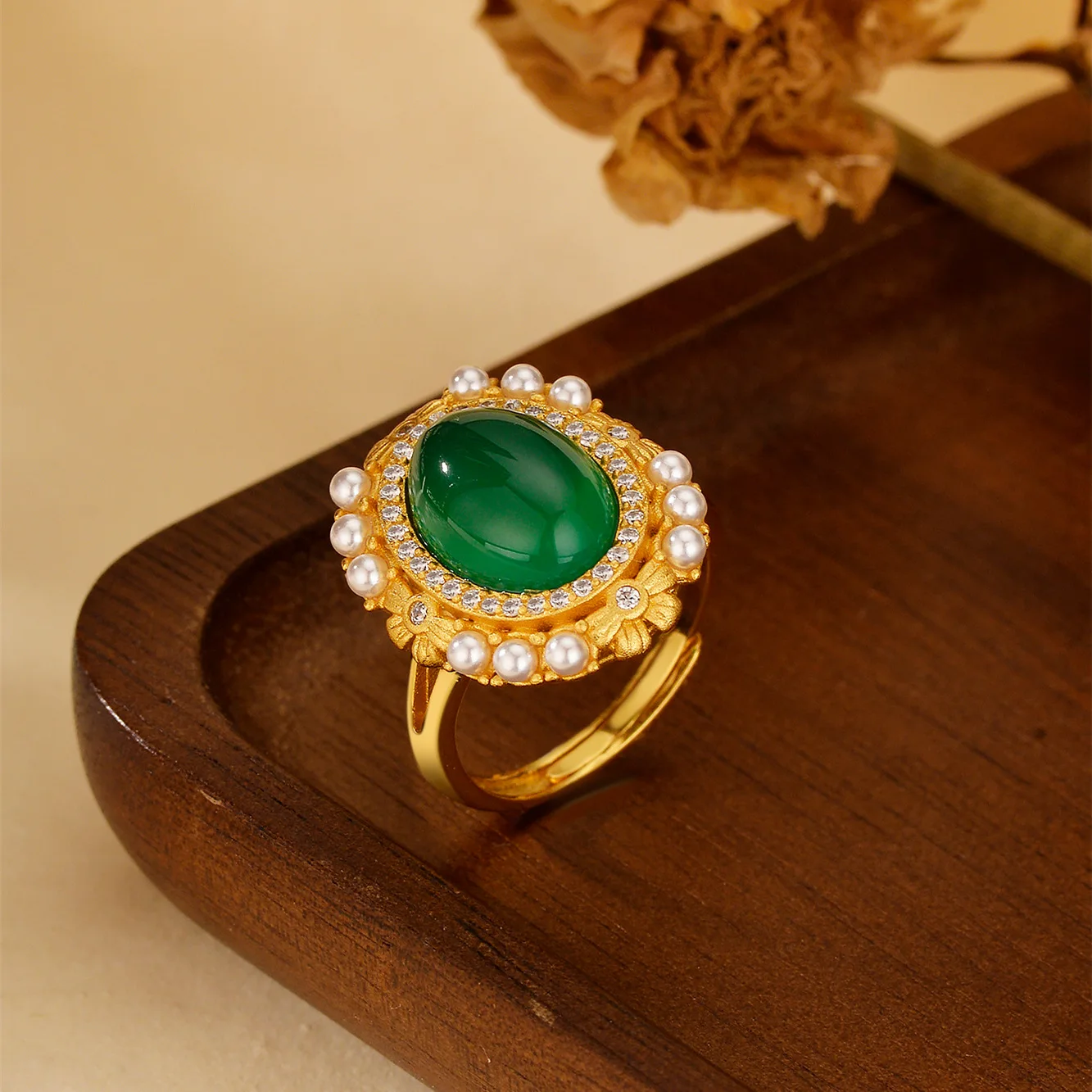 

Luxury 24K 9999 Pure Gold real gold Women's Diamond Emerald Ring