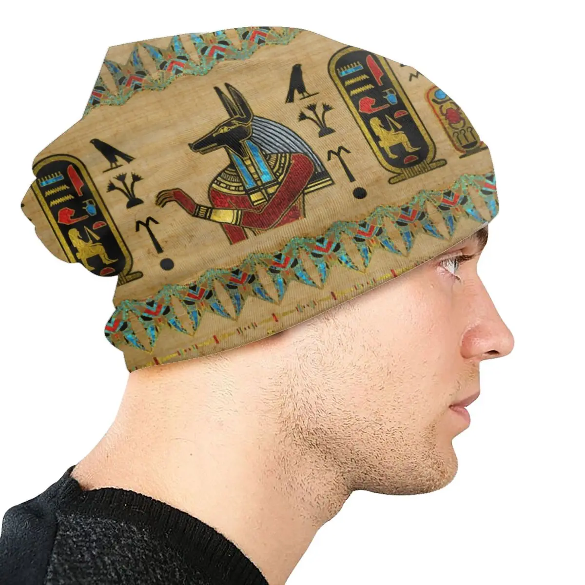 Egyptian Anubis Bonnet Hats Knitted Hat Men Women Autumn Winter Warm Ethnic Ancient Egypt Hieroglyphics Skullies Beanies Caps