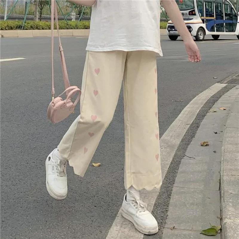 

Harajuku Kawaii Japan Style Pants Women Cute Elastic Waist Casual Beige Trousers Soft Girl Oversize Autumn Loose Pants