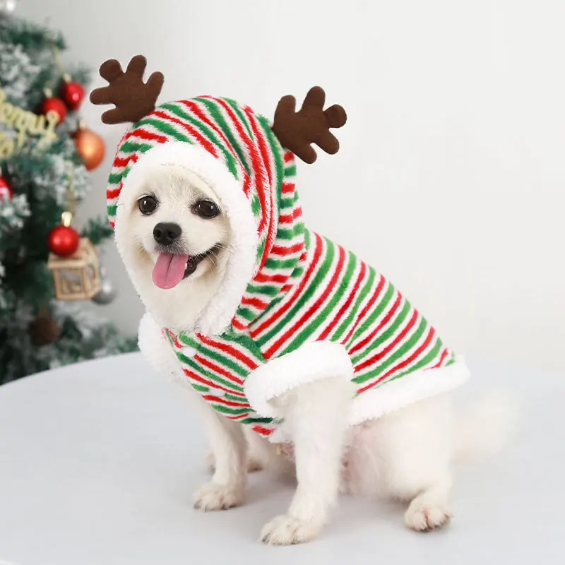 

Fashion Stripe Dog Christmas Clothes Winter Thicker Warm Cosplay Costumes Puppy Coat Hoodie Luxury Pet Festival Party Apparel