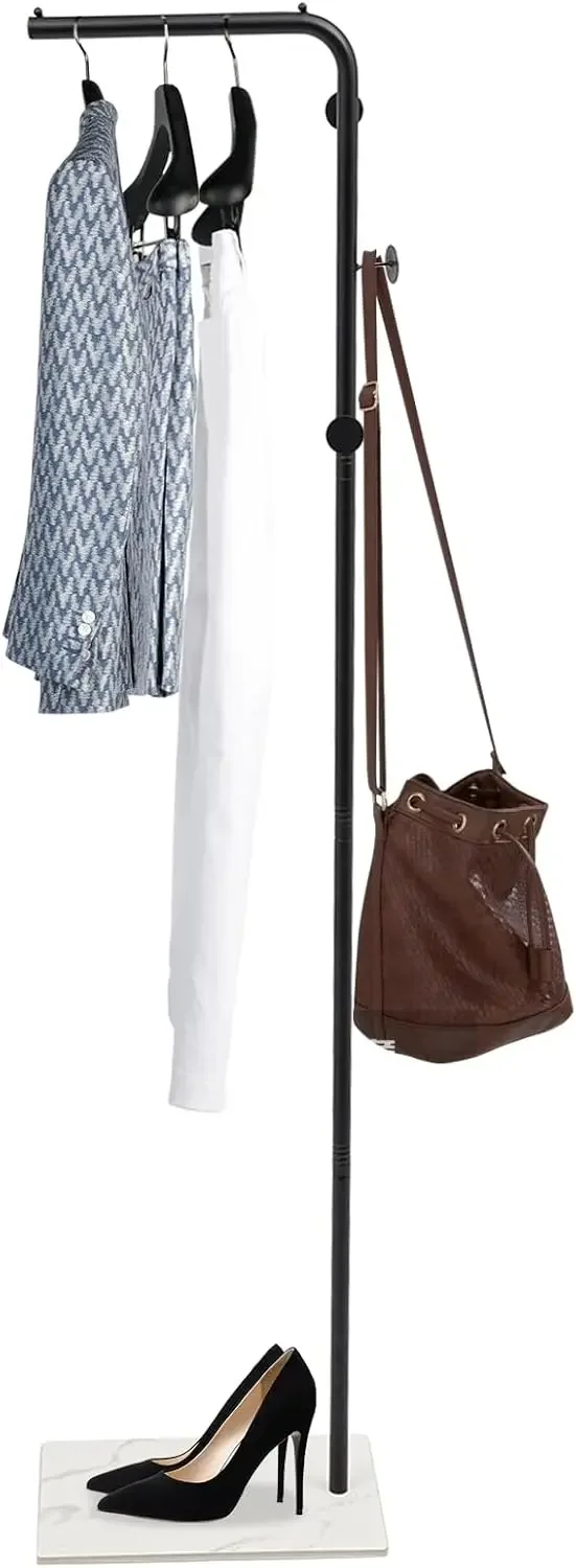 L-Shape Clothes Rack, Metal Clothes Rail with 3 Round Head Hooks, Slate Base, Height 170 cm, for Hallways, Load Capacity 35 kg