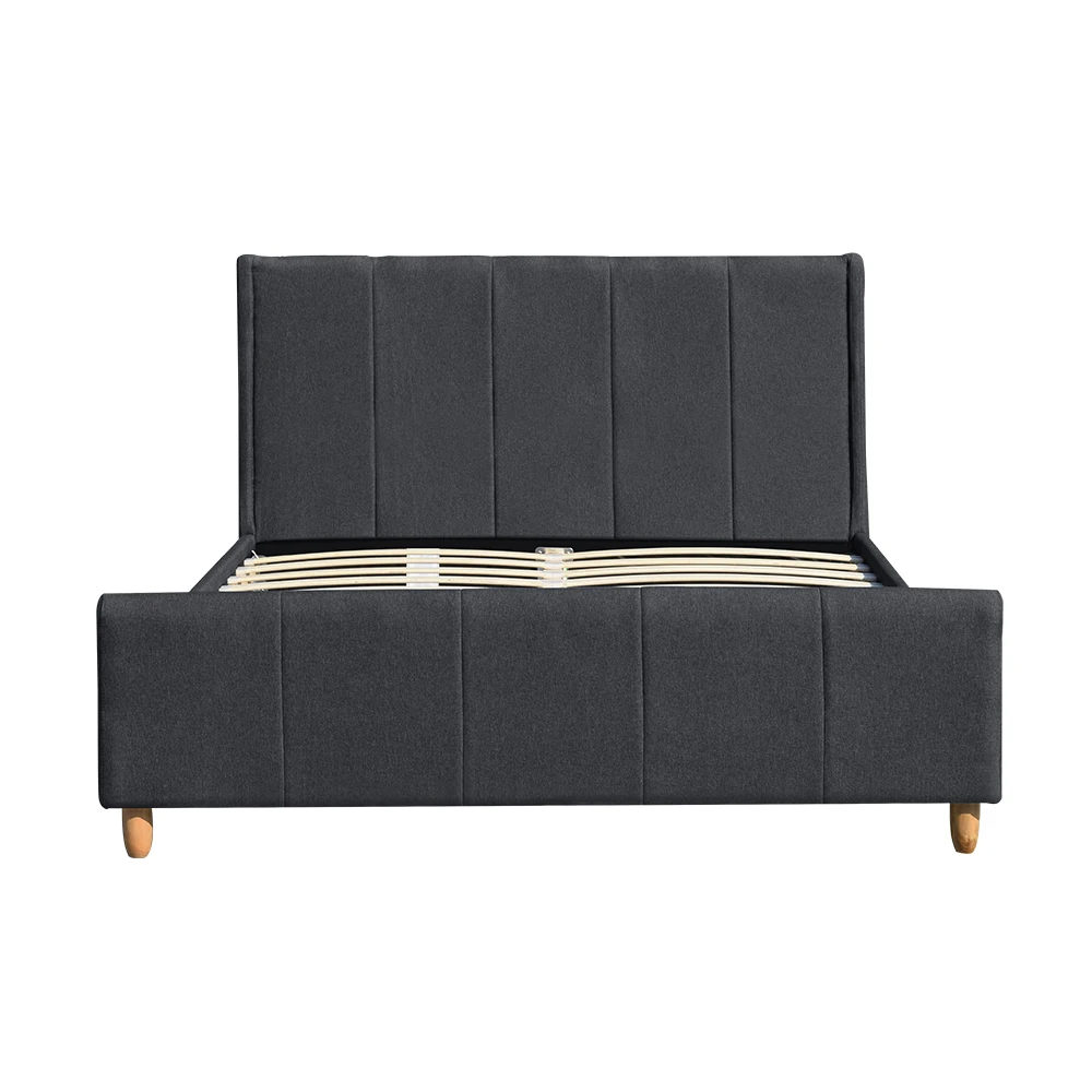 Top Quality Factory Price Queen Size Dark Grey Linen Fabric  Upholstered Platform Bed