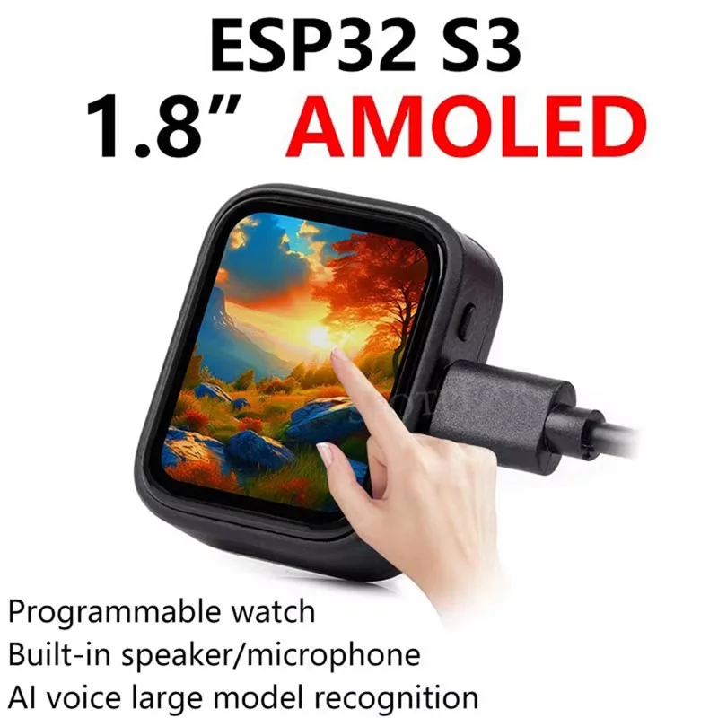 Esp32 s3 1.8 Polegada display amoled 1.8 Polegada placa de desenvolvimento tela toque qmi8658 microfone áudio LVGL-ABIU