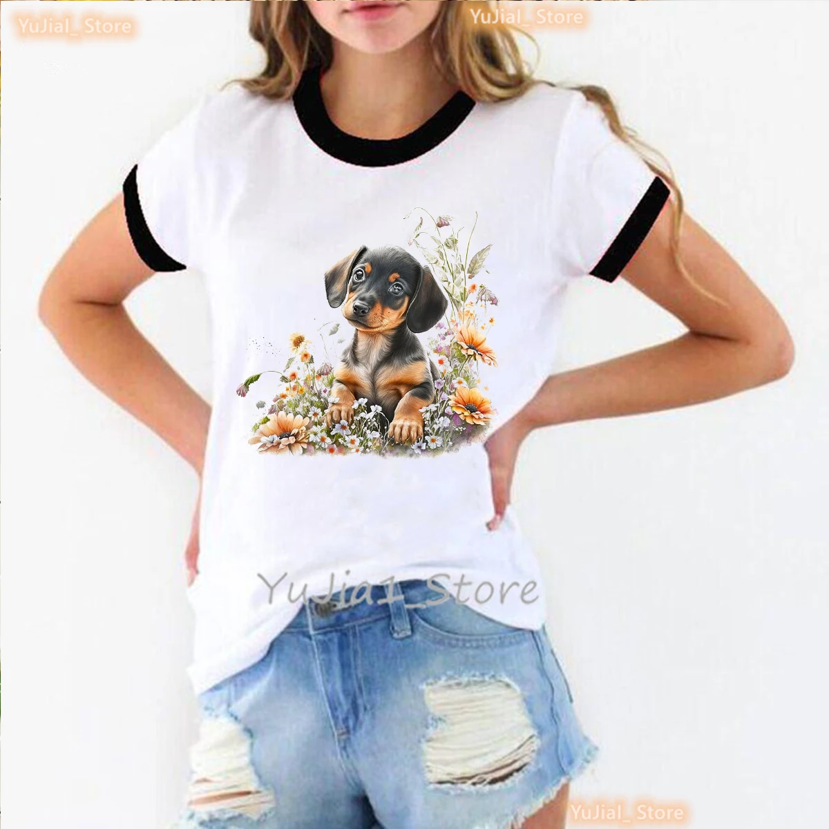 Fashion T-Shirt Femme Watercolor Maltese Dog, Hutchison Dog Graphic Printed Women'S T-Shirt 2024 New Women'S Clothing