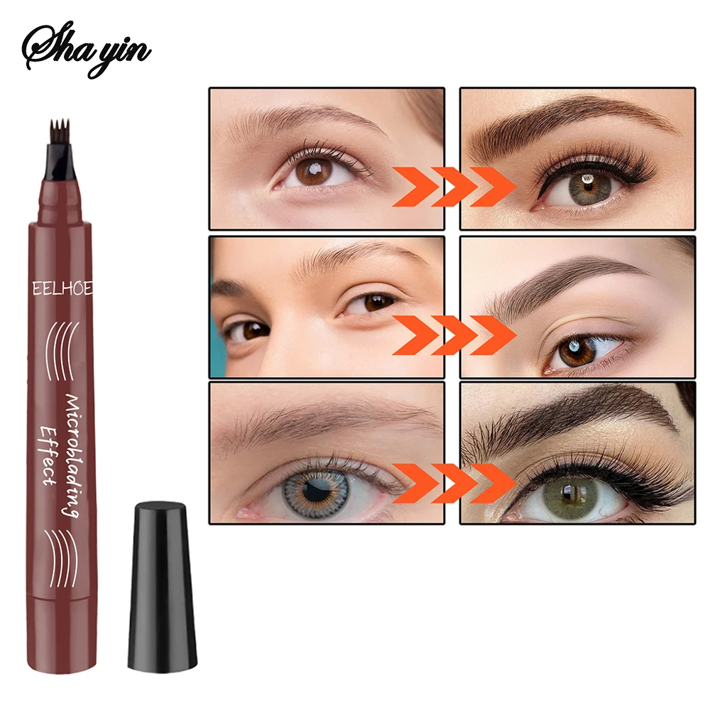 EELHOE Four Forked Wild Water Eyebrow Pen Modified Eyebrow Type Waterproof and Sweatproof Filling Eyebrow Natural Abundant Multi