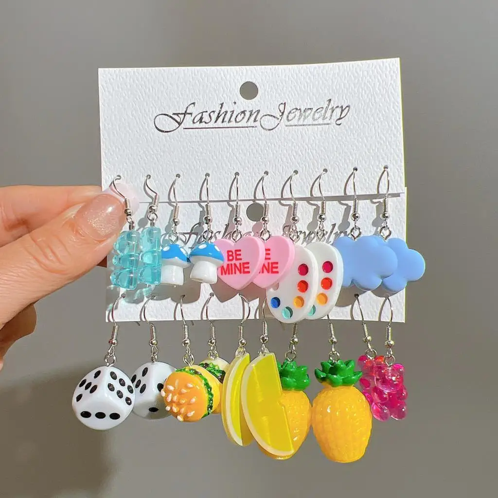 Doce cor acrílico brincos conjunto para mulheres dopamina boêmio animal nuvem frutas brincos para meninas festa y2k jóias