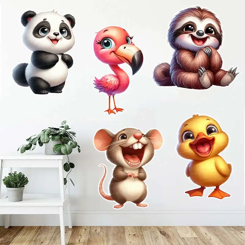 Funny Panda Mouse Duck Flamingo Wall Stickers Bedroom Kids Room Background Decoration  Animals Home Decor Decals S110