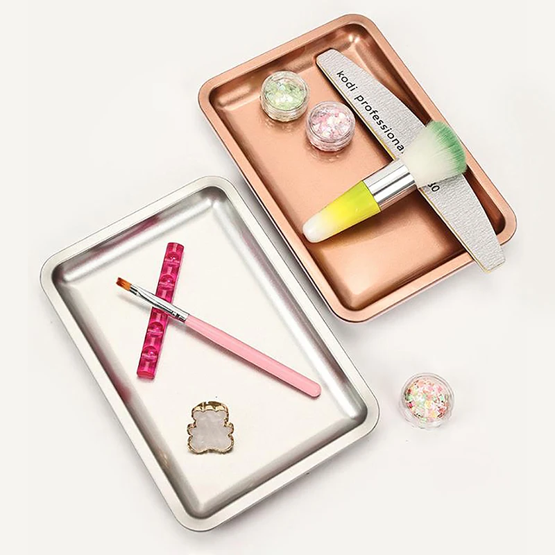 Bandeja de armazenamento de cosméticos de aço inoxidável, bandeja de joias, ferramenta de armazenamento de mesa, bandejas de unhas de metal