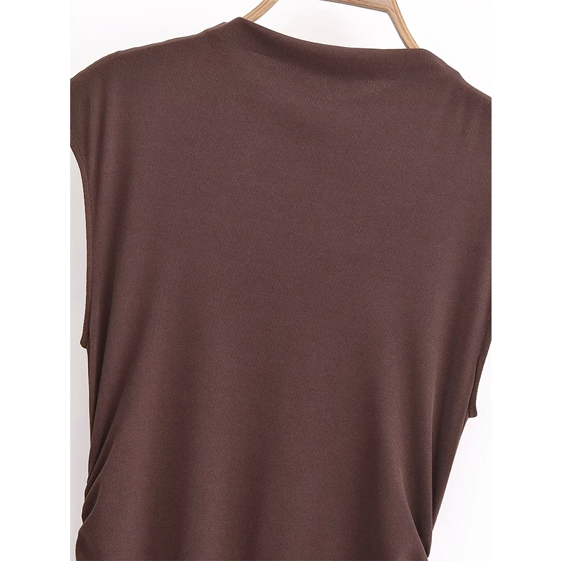 YENKYE شبكة المرقعة غير النظامية المرأة فستان طويل س الرقبة قصيرة الأكمام بني داكن فساتين الصيف عطلة ماكسي فيستدوس #6