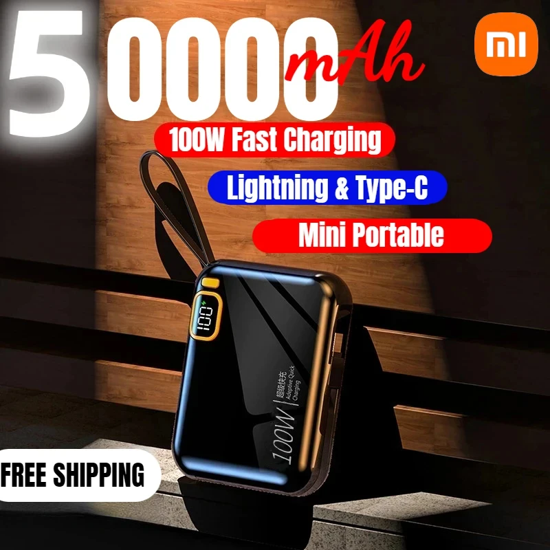 

Xiaomi 50000mAh Power Bank With Lanyard 100W Fast Charging External Battery Powerbank For iPhone Xiaomi Samsung