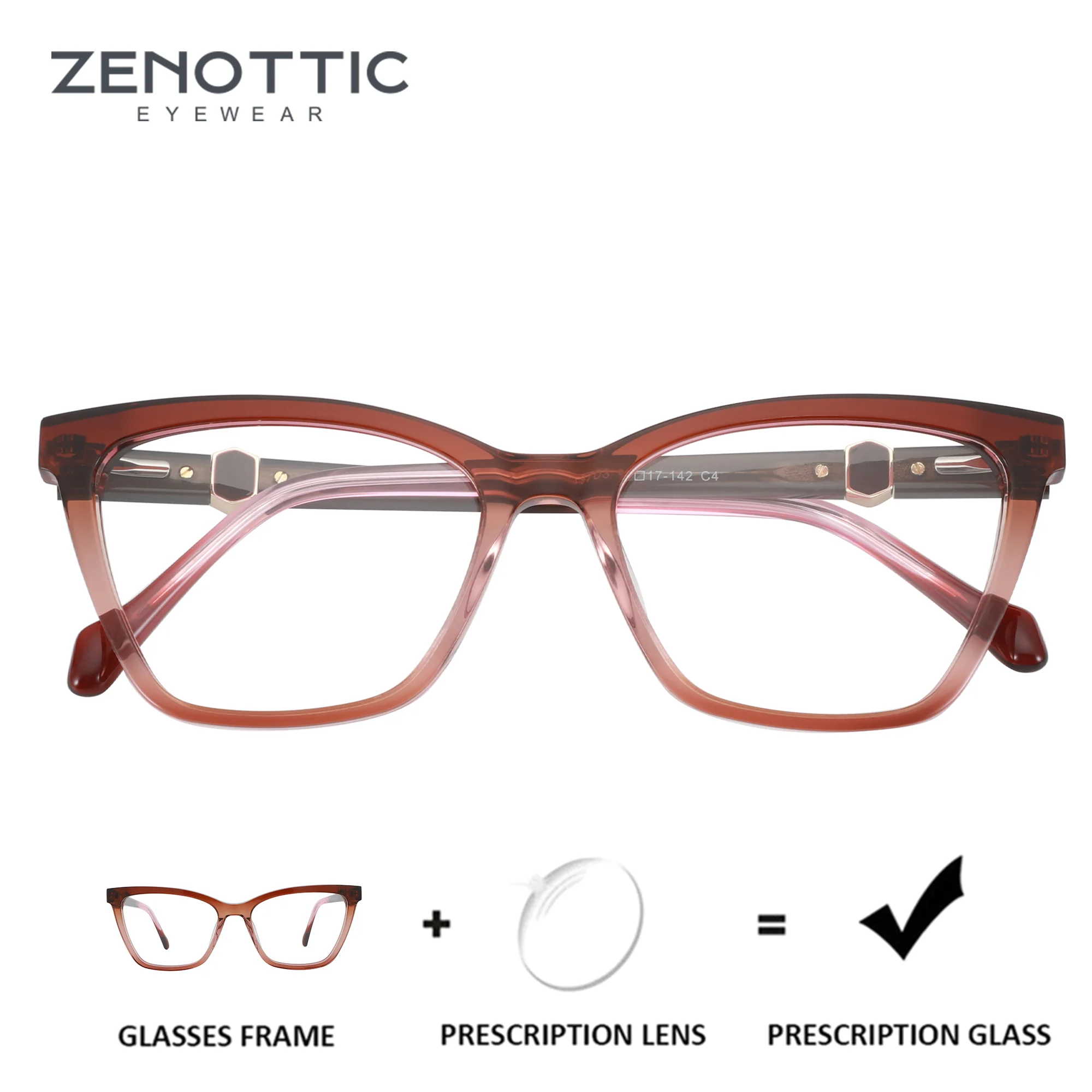 

ZENOTTIC (M Size) Butterfly Prescription Glasses Women Acetate Frame Progressive Lenses With Photochromic Myopia Correction