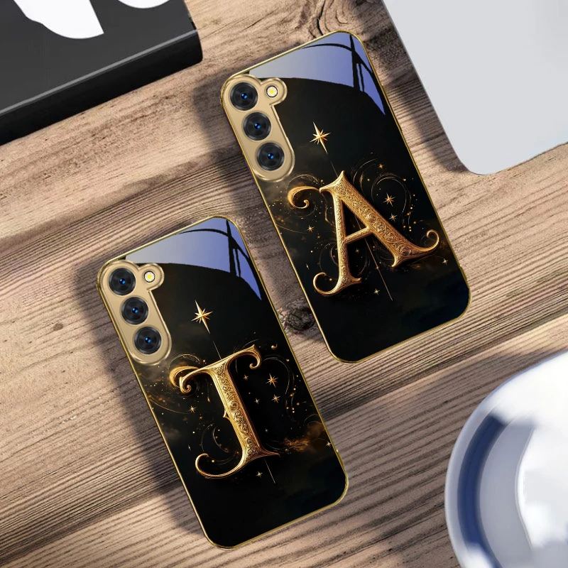 

Magical letters "K S A" For Samsung Galaxy S26 S20 FE S21 S22 S23 Plus S24 Ultra 25Ultra S21+ S9 S22 S8 Golden glass phone case