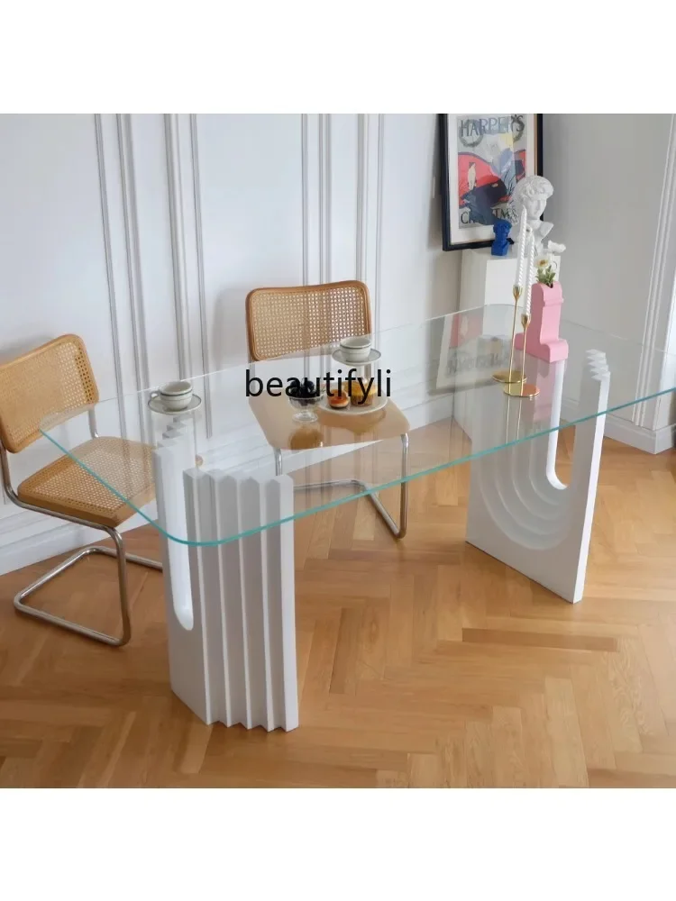 

A13 Modern Simple High-End Affordable Luxury Large Apartment Light Luxury Dining Table Home High-End Glass Dining Table