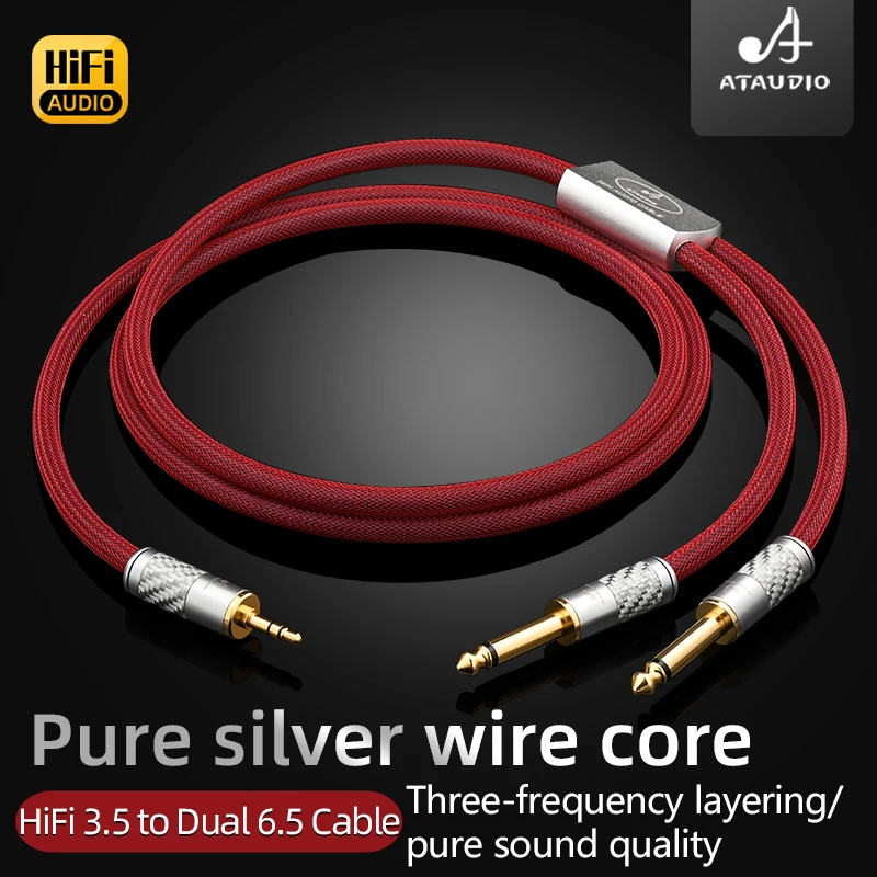 

Чистый серебристый HiFi 3,5 мм на двойной 1/4-дюймовый аудиокабель Mono TS 6,5 мм для усилителя телефона Стерео 3,5 Jack AUX Мужской моно 6,5 кабель