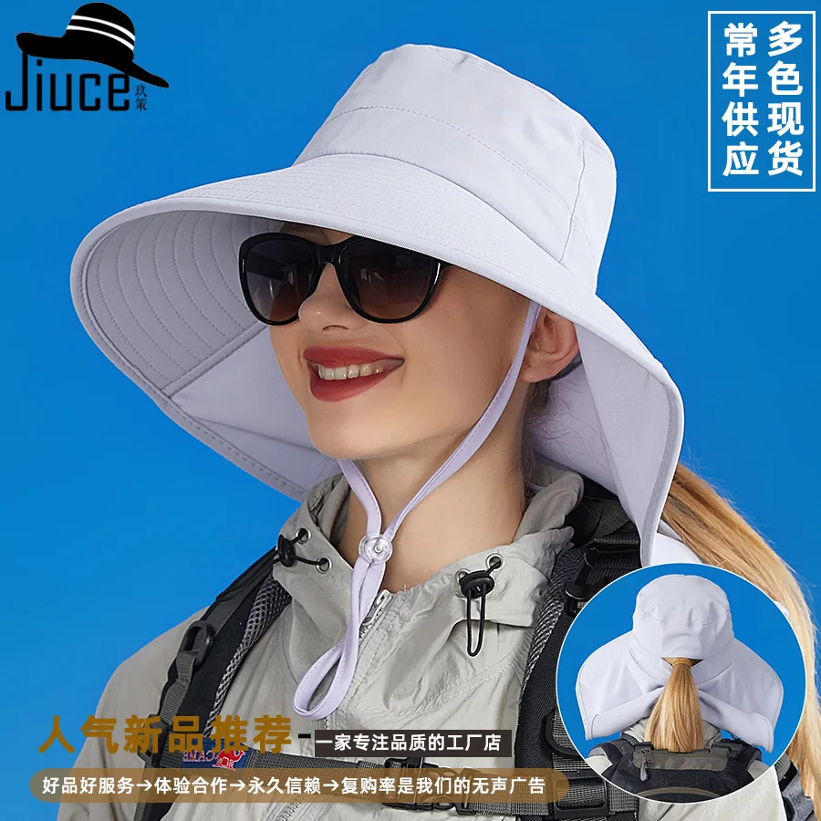 

Summer Outdoor Sun Protection Large Shawl Hat Women Wear Ponytail Dual Mountaineering Cap Fisherman M920