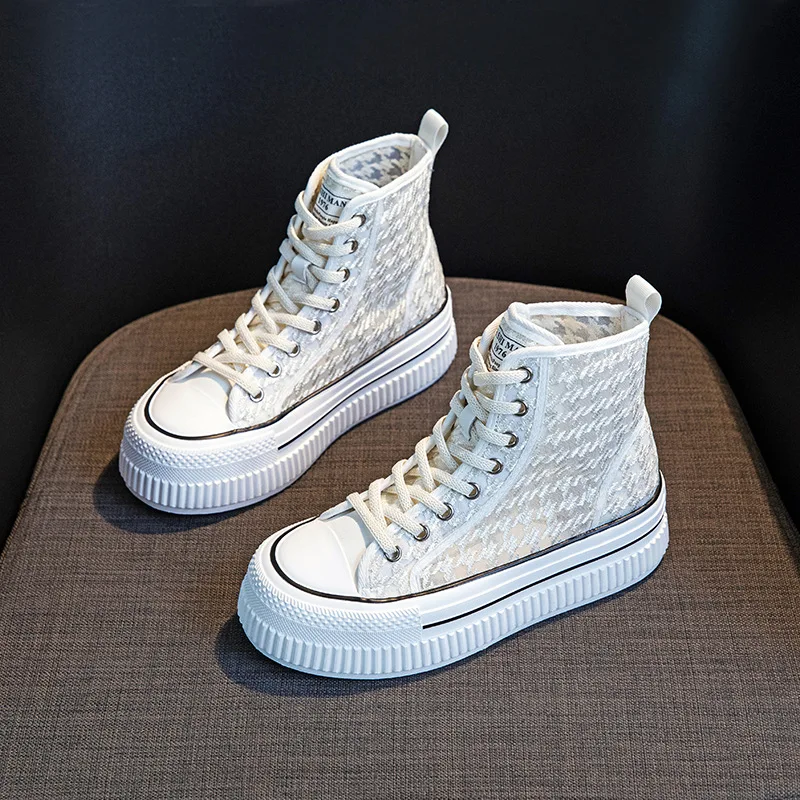 

Women's Breathable Mesh High - Top Invisible Heightening White Sneakers Soft - Soled 2025 Summer Thick - Soled Board Shoes