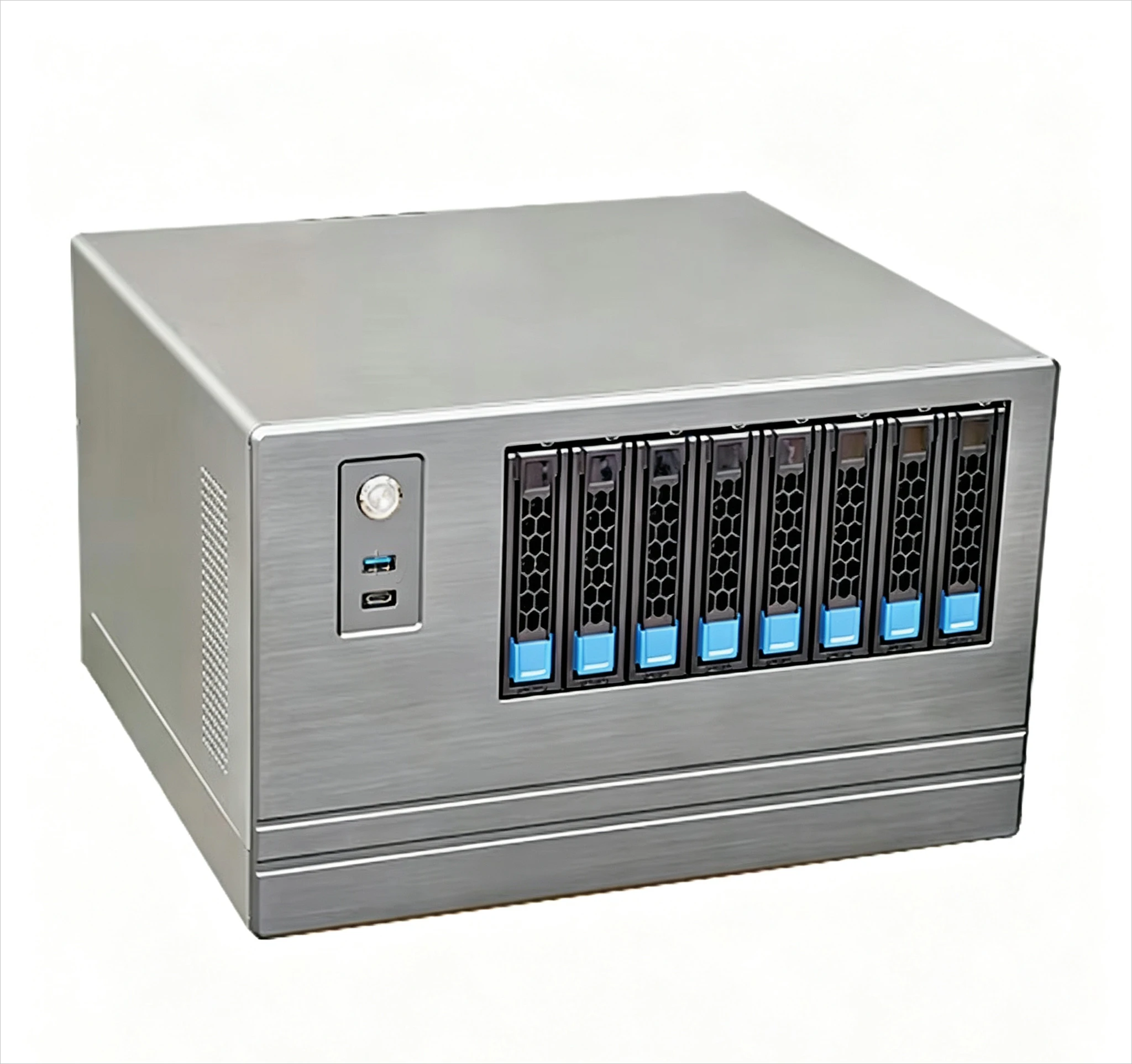 8 Bays MATX NAS Server Mid Tower Chassis, Support Micro-ATX Mainboard, Front USB Type-C Port, Steel Storage Computer Case