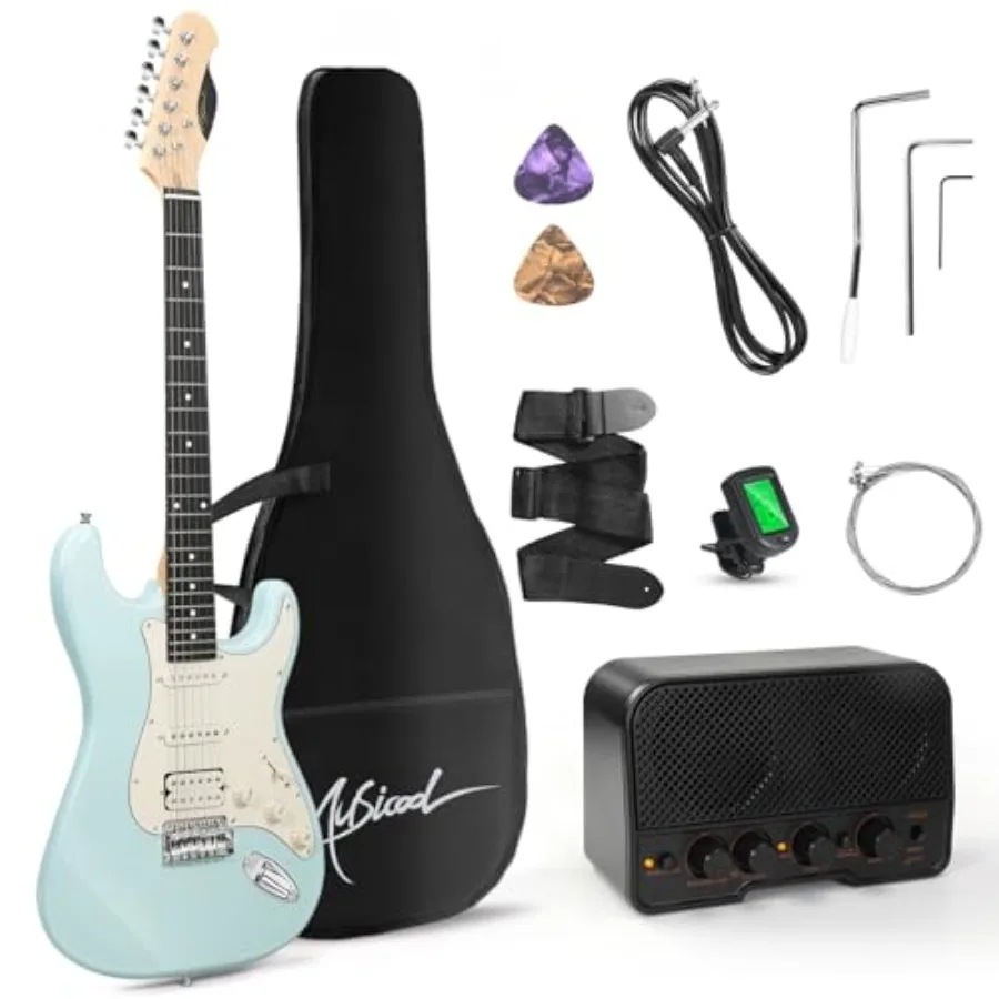 39 Inch Electric Guitar Starter Kit HSS Pickups Solid Body Electric Guitar Includes Amplifier Bag Digital Tuner Strap String Ca