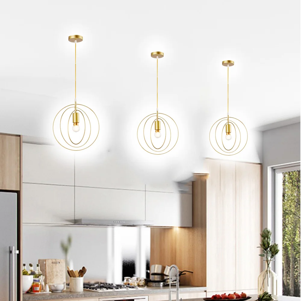Vintage Antique Golden Circle Pendant Lights Originality Plated Vacuum Modern Led Lamp Bar Counter Hanglamp Simple Metal E27