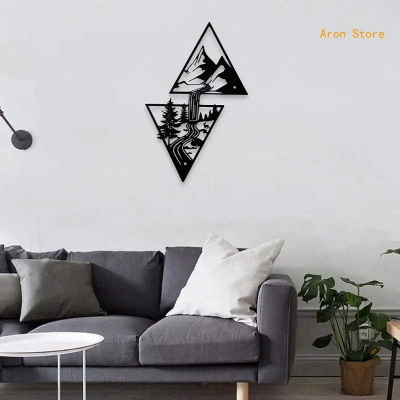 Metal montanha cachoeira decoração parede minimalista arte da parede sinais metal preto para o quarto sala estar h3cf