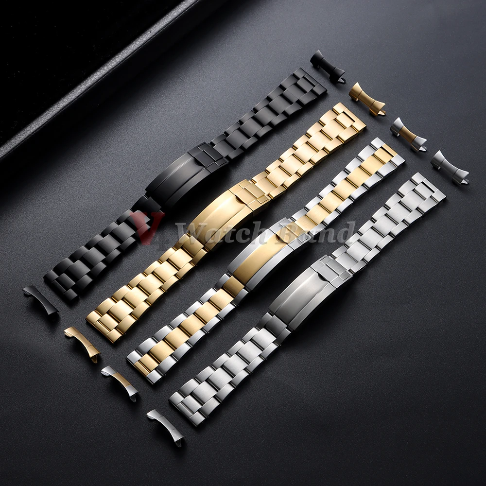 20mm 21mm 22mm Matte Silver Stainless Steel Watchband for Rolex Submariner GMT Daytona Strap Wrist Bracelet Adjust Folding Clasp