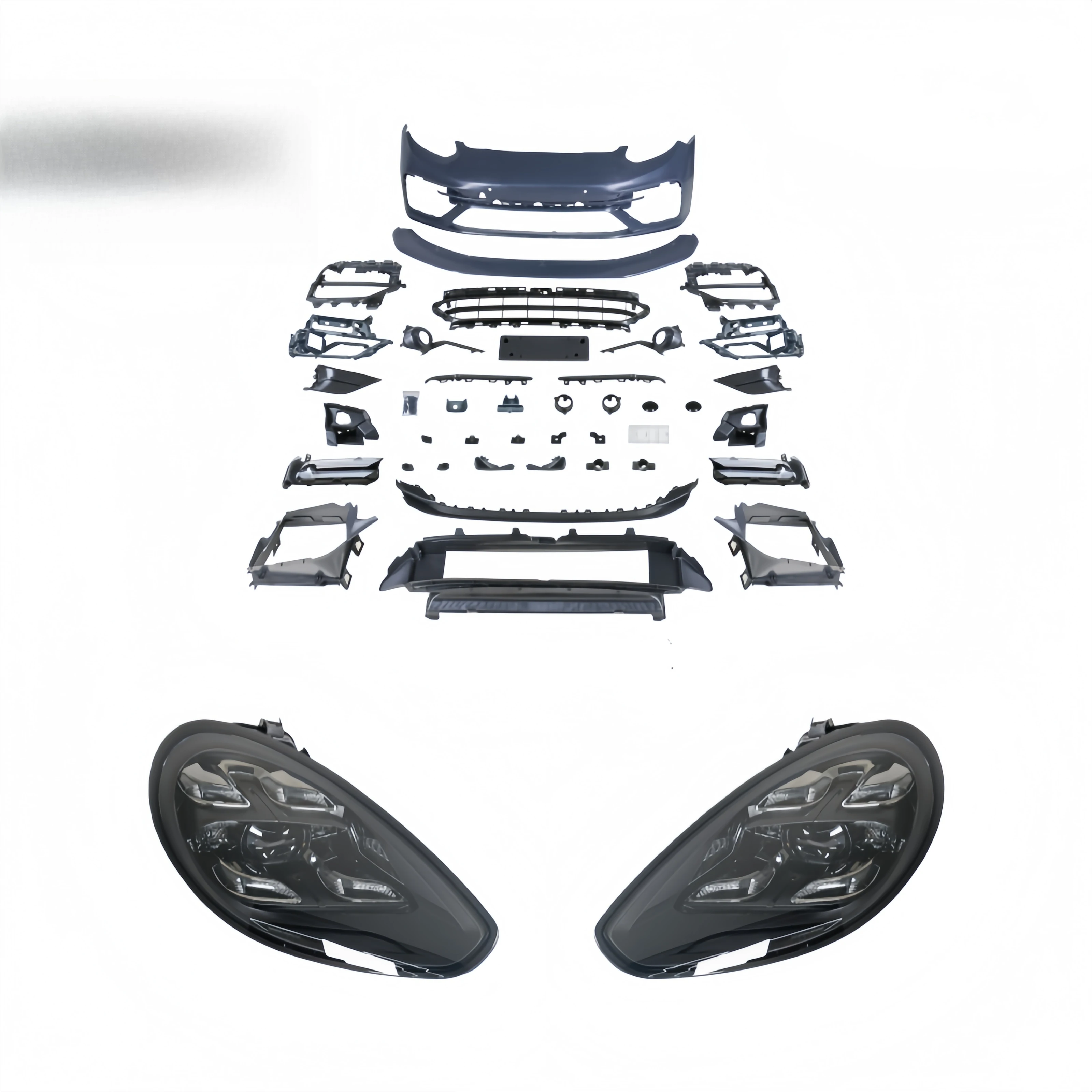 

For Panamera (2014-2016) with 970.2 Liters Engine. Upgrade to 971 TurboS Front Bumper Kit, Including Headlights.