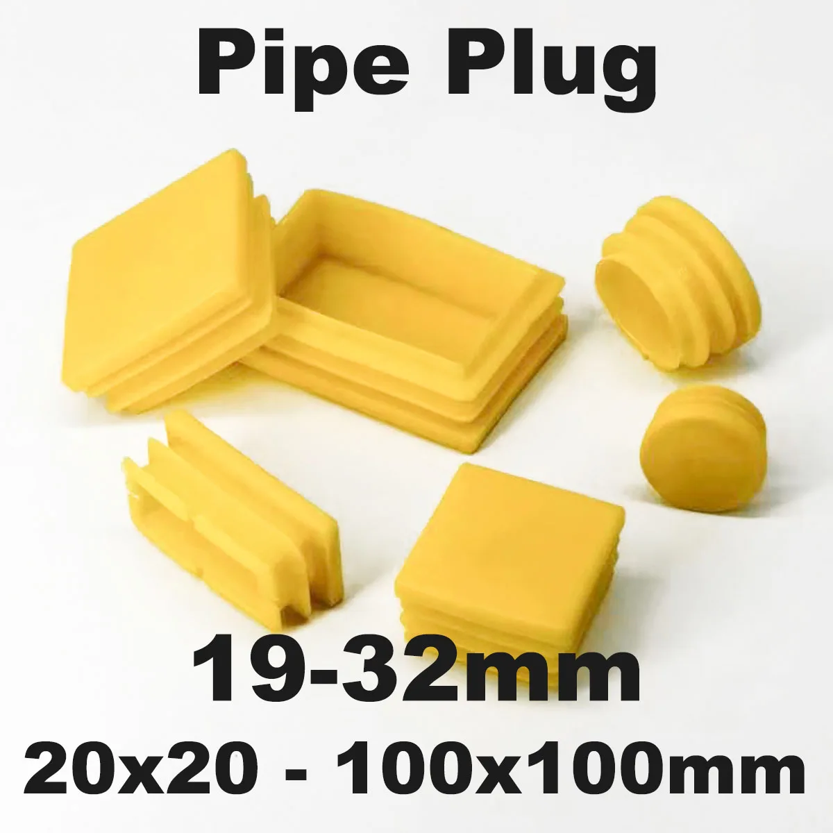 4-50Pcs Yellow Plastics Square Round Pipe Plug Tube End Cap Table Chair Leg Protector Pads Leveling Feet 19-32mm 20x20-100x100mm