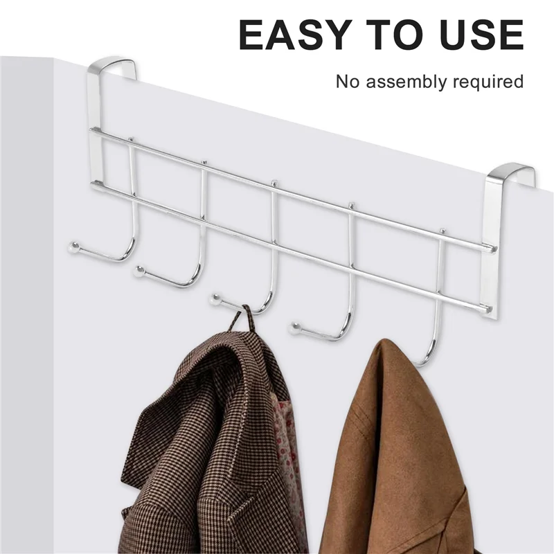 Over the Door 5 Hooks Home Bathroom Organizer Rack Clothes Coat Hat Towel Hanger Stainless Steel Good Load-Bearing