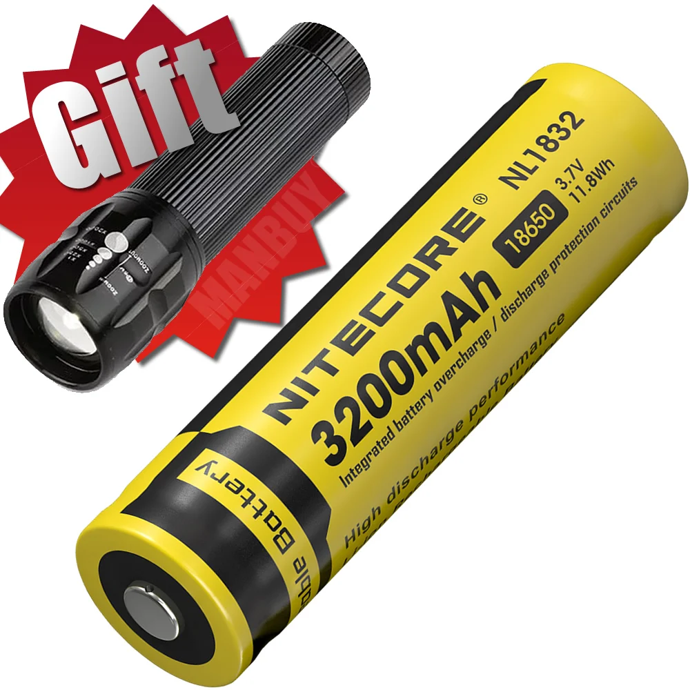 Nitecore NL1823/NL1826/NL1832/NL1834/ NL1835HP/ NL1836HP 3.7V Li-ion Protected Battery Button Top 18650 Type Flashlight Headlamp