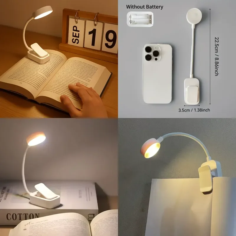 Flexible Gooseneck LED Reading Lamp Clip On USB Rechargeable Desk Light Adjustable Brightness Modern Simple Design for Study