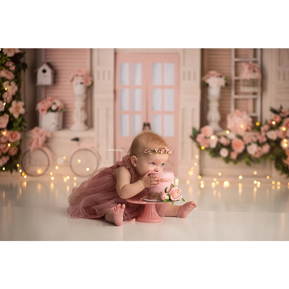 Blush Florist Photo Background for Baby Girl Birthday Cake Smash Photography Backdrop Kids Portrait Photo Studio Props