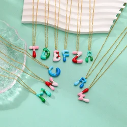 Colorful Dopamine Initial Letter Necklaces For Women Stainless Steel Gold Color Chain Choker Charms Letter Necklace Boho Jewelry