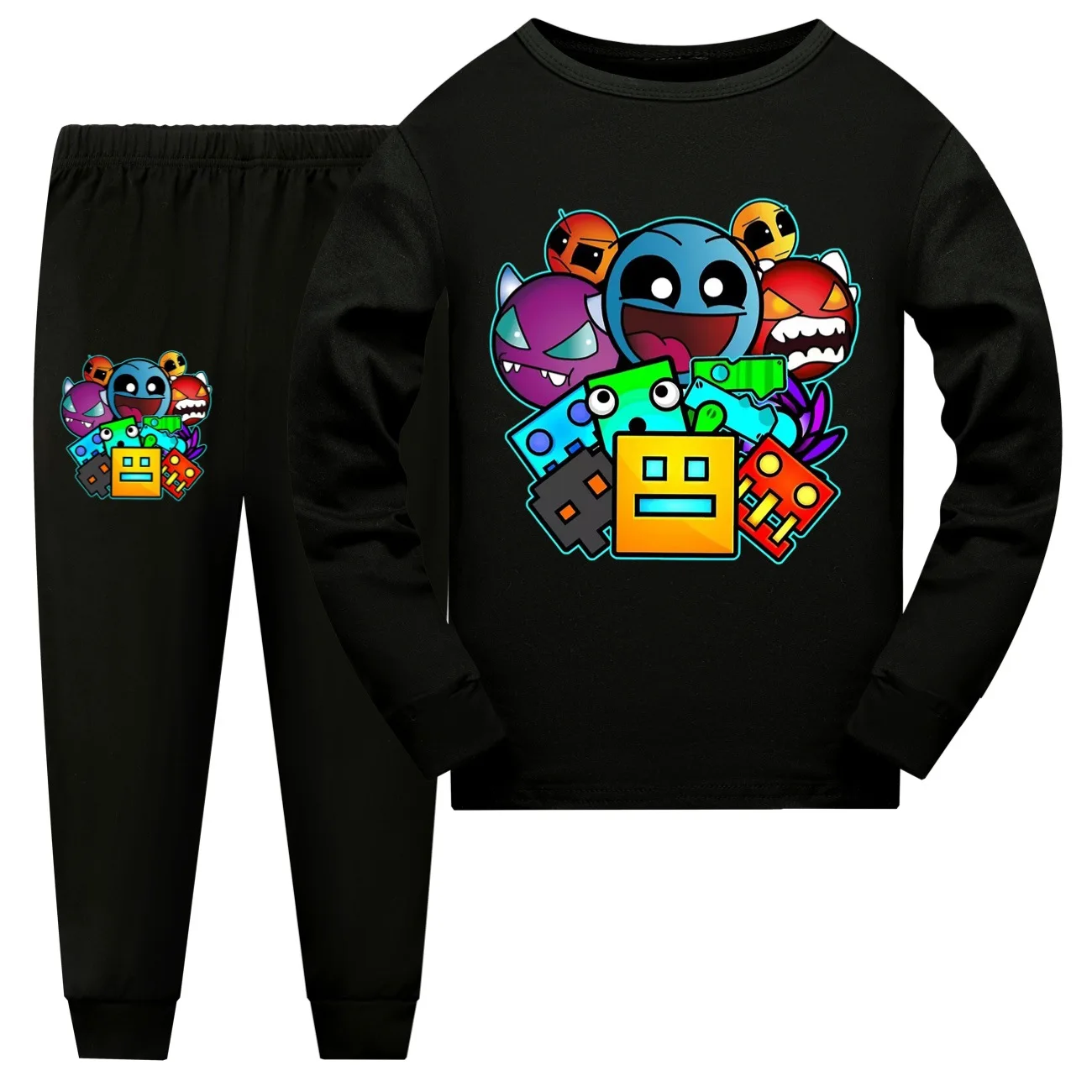 Geometry Dash Clothes Kids Cartoon Pajama Sets Baby Girls Long Sleeve Tops+pants 2pcs Set Toddler Boys Casual Sleepwear 4-16 Yrs