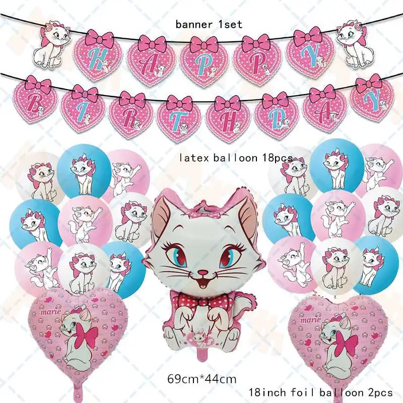 

The Aristocats Birthday Party Supplies Marie Cat Pink Balloon Decoration Banner Cake Topper Baby Shower Gift For Kids Globos