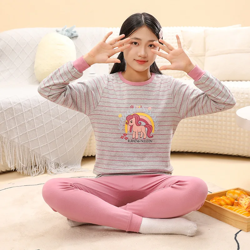 Pijamas De Manga Larga Para Niños Y Niñas 100% Algodón – Azul Claro Con Rayas Amarillo Neón, Tallas 56 A 134