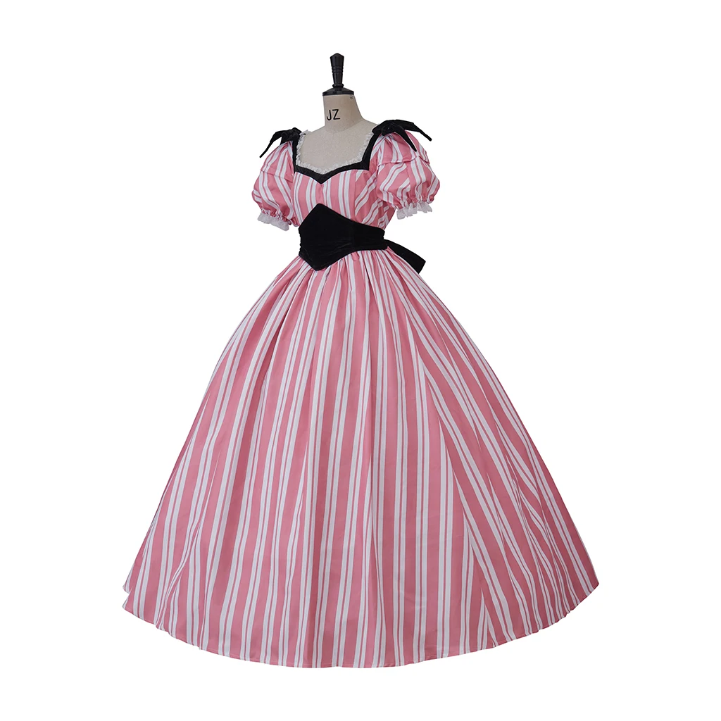 Vintage High Waistline Victorian Regency Era Rococo Ball Gown Dress Marie Antoinette Baroque Pink Stripe Historical Prom Dress