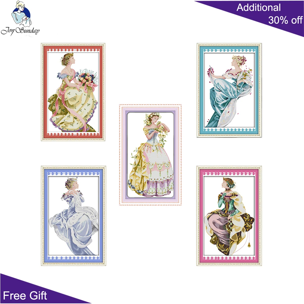 Joy Sunday The Young Girl Beauty Cross Stitch Kits, wiosna, jesień, zima, R757, R857, R858, R859, R860, pałac ubrany, piękno