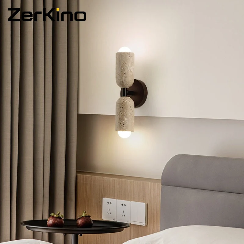 Vintage European Wabi-sabi Yellow Travertine Stone LED Wall Light,Fixture Reading Living Room Bedside Lamp Sconce Stair Lamp,E27