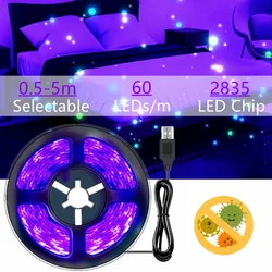 5V UV LED Strip Light Flexible 2835 SMD USB Purple Ultraviolet Light Strip for Detect Money Home Christmas Decor TV Backlight